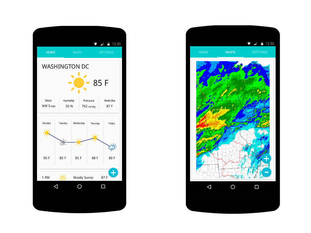 Mockup of an Android weather applicaton